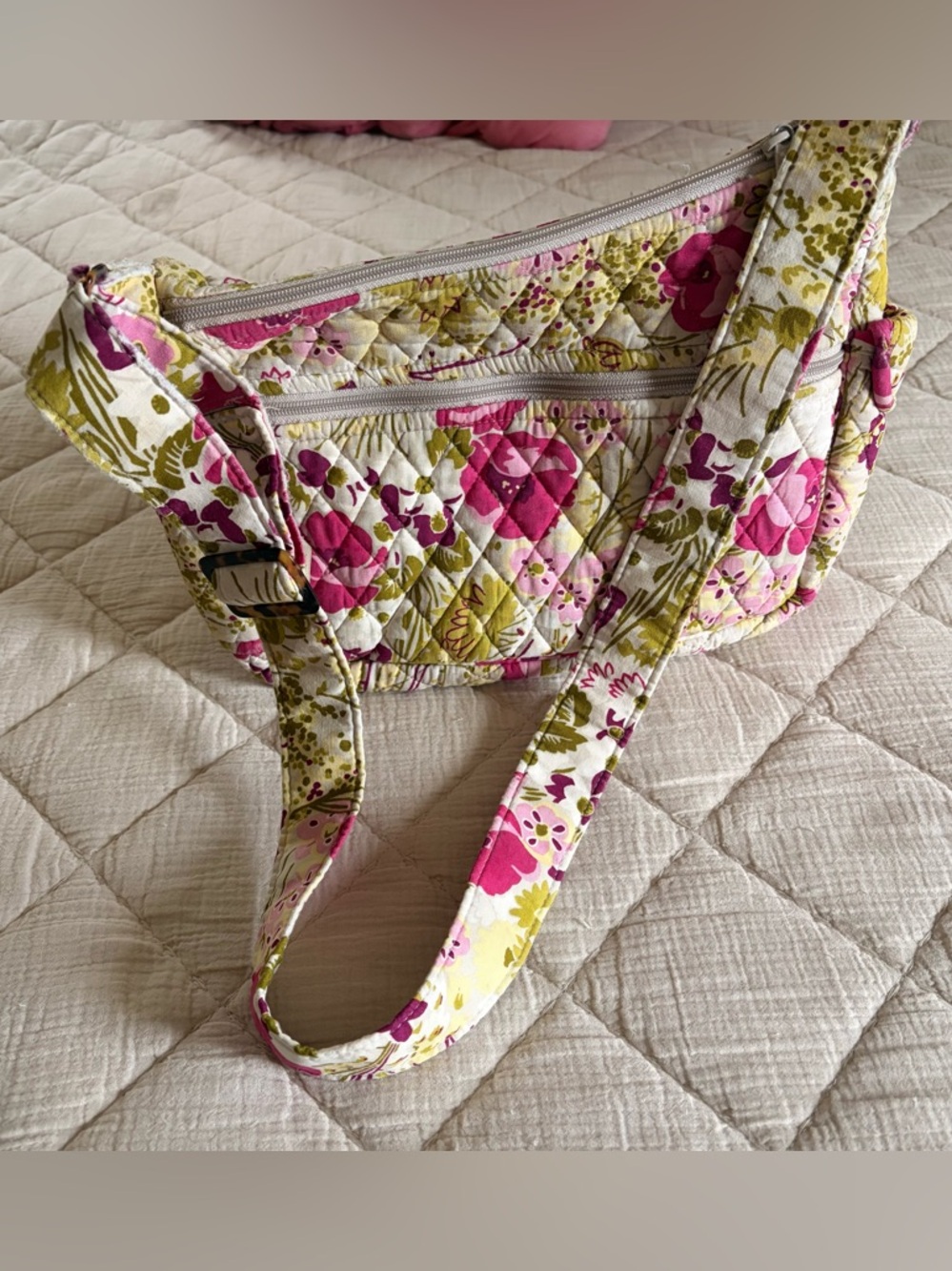 Vera Bradley Pink & Green Floral Quilted Shoulder Bag